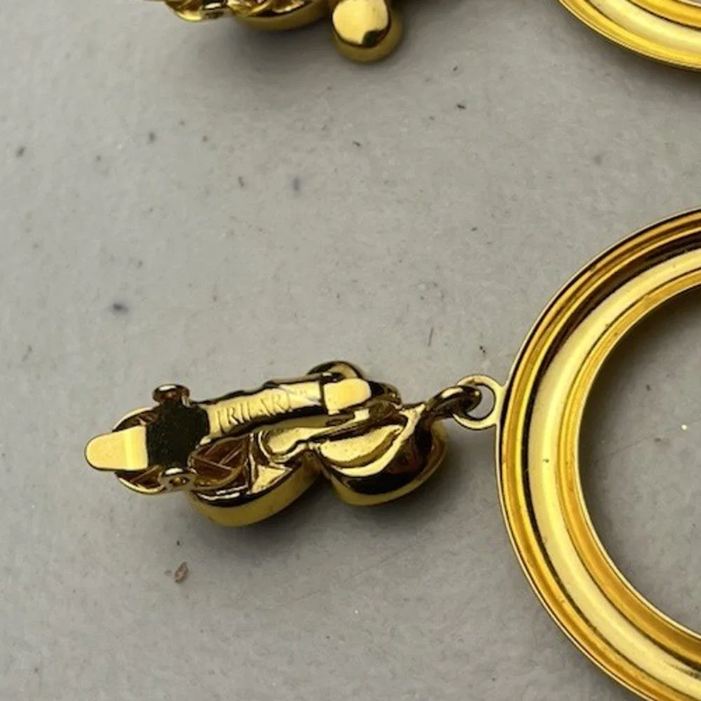 Trifari Clip On Earrings Lot Jelly Cabochon Door Knockers Starburst Gold Tone